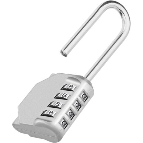 Cadenas Longue Anse, 4 Chiffre Numero Cadenas Code Casier, Cadenas à Code Longue anse Pour Casier Pour Gym, Vestiaire, College, Scolaire Armoire, Escape Game (1 Pièce, Argent)