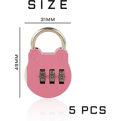 Cadenas mini colorés pour casier de salle de sport – Lot de 5 pièces, motif dessin animé, combinaison réglable, dimensions compactes