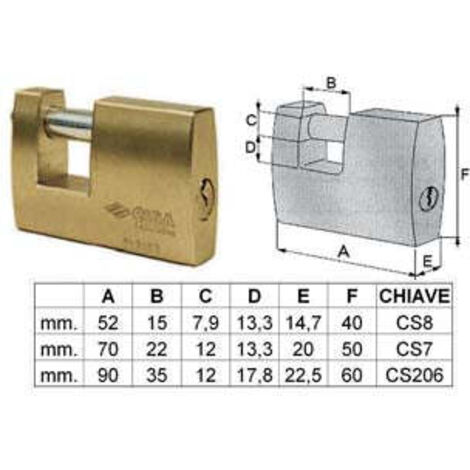 Cadenas monobloc en laiton rectifié avec arceau en acier CISA LOCKINGLINE 21610 - Largeur 50 mm