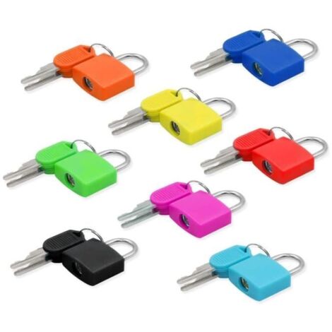Cadenas - Multicolore - Lot de 8 - Sécurisation de bagages - 2 clés incluses - Anti-corrosion