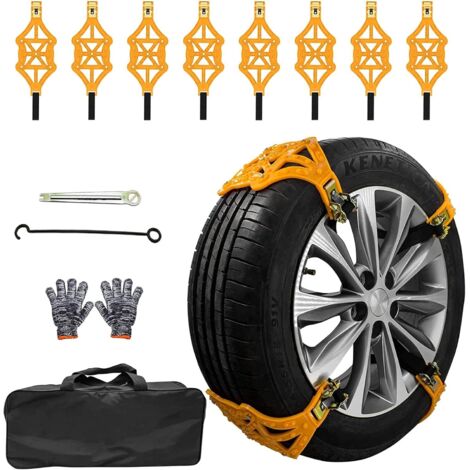 Cadenas para nieve de coche - Cadenas ajustables de emergencia de 8 piezas para hielo, tierra y arena, cadenas universales para nieve para subir pendientes, para todos los coches con neumáticos de 165
