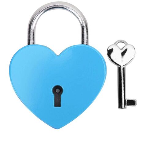 Cadenas, Serrure en Forme de Coeur en métal avec clé, Serrure en métal pour boîte à Bijoux Livre Journal de Bagages(Bleu)