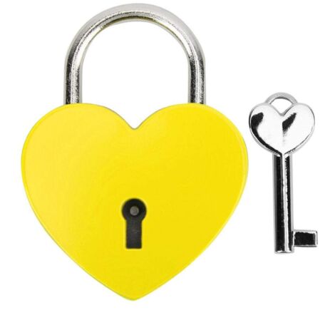Cadenas, Serrure en Forme de Coeur en métal avec clé, Serrure en métal pour boîte à Bijoux Livre Journal de Bagages(Jaune)