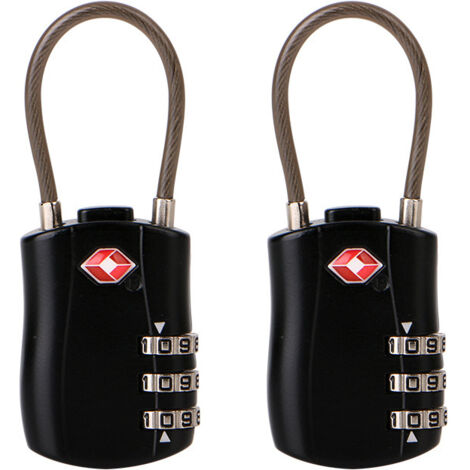 Cadenas Tsa - Combinaison 3 Chiffres - Câble Acier Renforcé - Pour Valise Sac À Dos Equipement Sport - Lot De 2