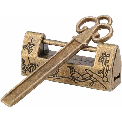 Cadenas Vintage Chinois Mini-Clé Traditionnelle Chinoise à Fleurs avec Cadenas, Style Chinois pour Meuble Vintage Cadenas Vintage(Bronze)