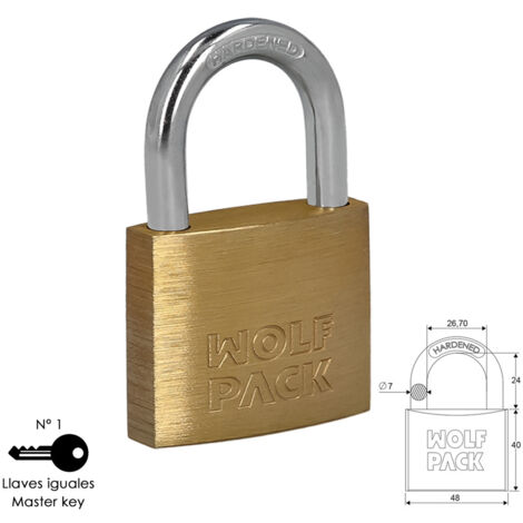 Cadenas Wolfpack laiton anse normale clés identiques 50 mm. Nº1.