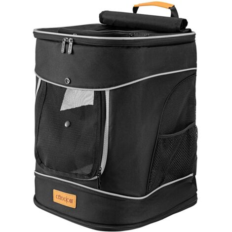 CADOCA® Backpack Pet Carrier  Ideal Transport Bag For Cats and Dogs  High Wearing Comfort  Up to 20kg Capacity  Adjustable Straps  With Lead & Waist Belt  Black Grey Beige  Black