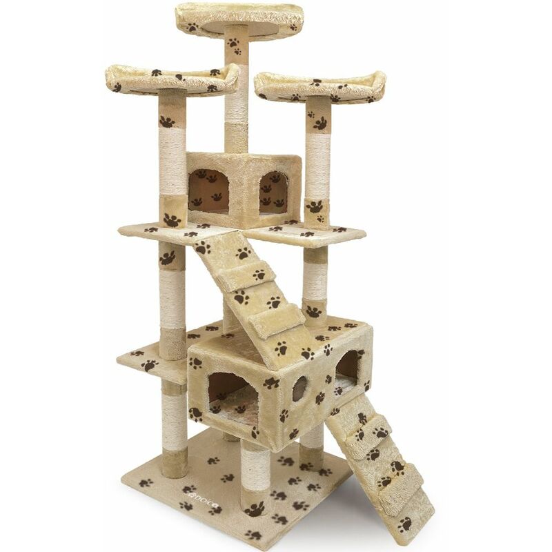 

CADOCA® Rascador para gatos de 175 cm con tres plataformas - beige con huellas Beige motivos de patas - Beige motivos de patas