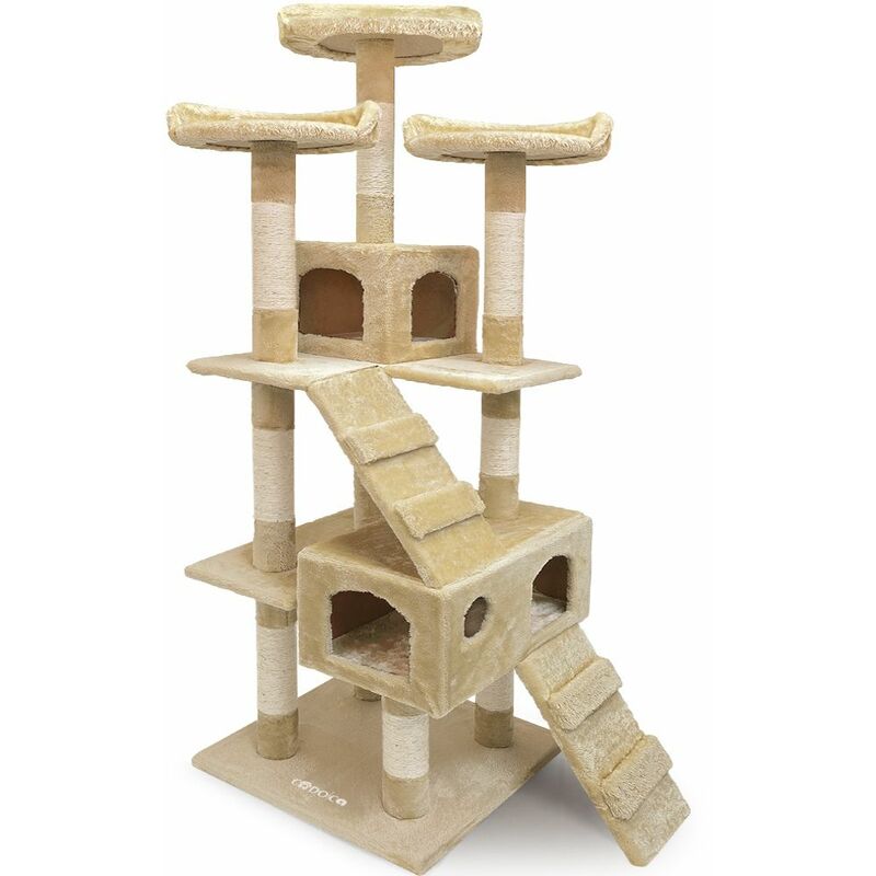 

CADOCA® Rascador para gatos de 175 cm con tres plataformas - beige con huellas Beige - Beige