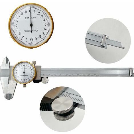 Cadran Étriers 0-150mm 0.02mm Haute Précision Industrie Acier inoxydable Vernier Caliper Pied à coulisse à cadran Outil de mesure métrique antichoc