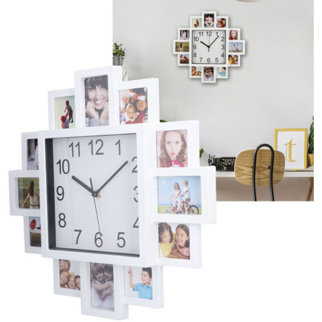 Cadran mural cadre photo DIY personnalisable  Cadran Multiphoto Blanc  Cadre photos blanc 39cm/15.35in ABS  Cadran décoratif multi-images pour maison