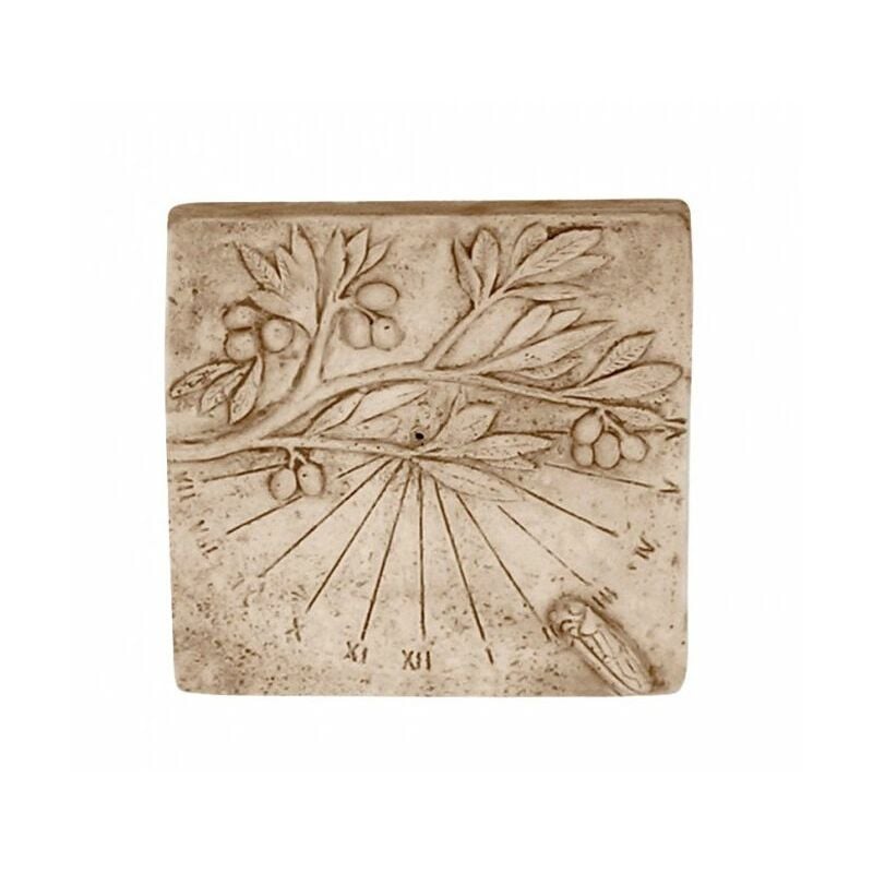 QEM - Cadran solaire motif Olivier et Cigale pierre naturelle 25cmx24cm