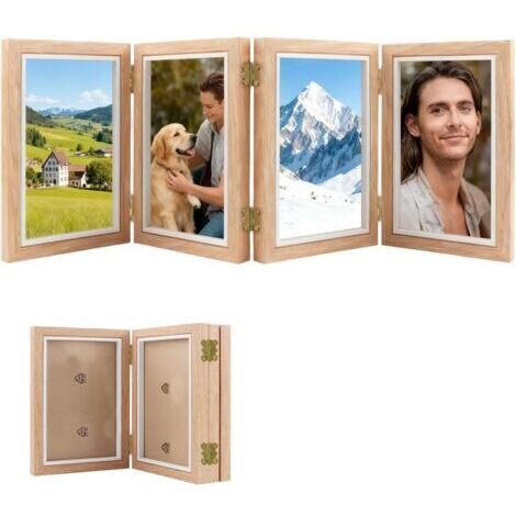 Cadre, 14,5 x 19,5 cm Cadre Photo en Bois, Cadre pour 4 Photos, Pliable en Bois avec Charnière, Photo pour Table, Convient aux Bureaux, Maisons et Bureaux