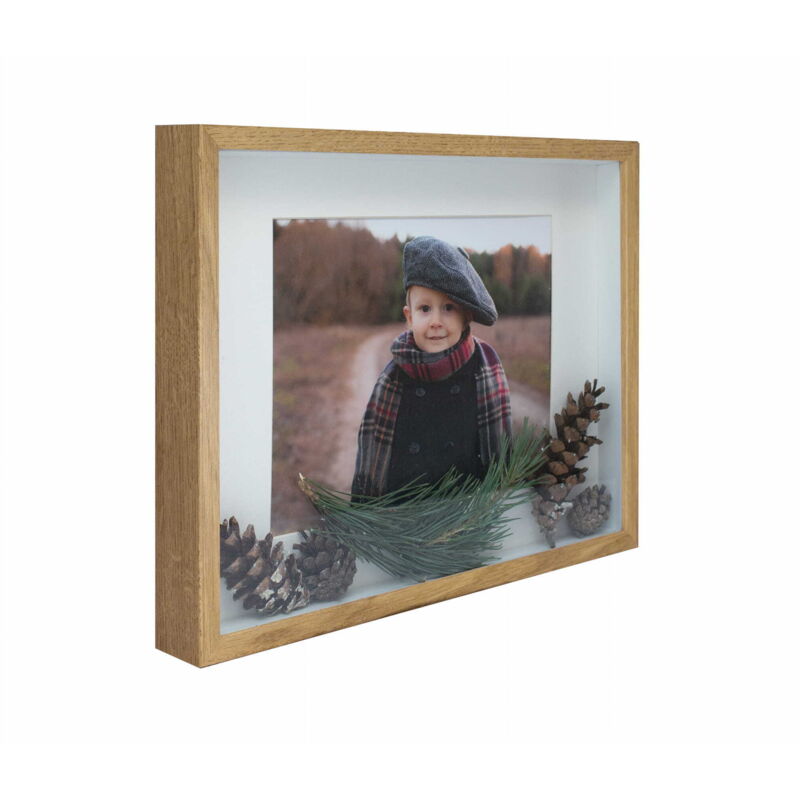 Cadre 3D profond pour photos, souvenirs, bouquets 28x35cm (20x25) en chêne avec passe-partout
