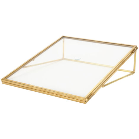 Cadre à Plant Specimens avec Support - Cadre de Présentation Géométrique Simple en Verre et Cuivre Doré - 14x16x4.7cm