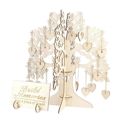 Cadre Arbre en Bois pour Livre d'Or avec Support - Registre de Mariage Rustique Unique incluant 100 Cœurs en Bois