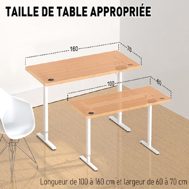 Homavo - Cadre de Bureau Assis Debout, fonction mémoire et anti-collision, Ports de charge rapide usb-a et Type c, Hauteur réglable (70-119CM)