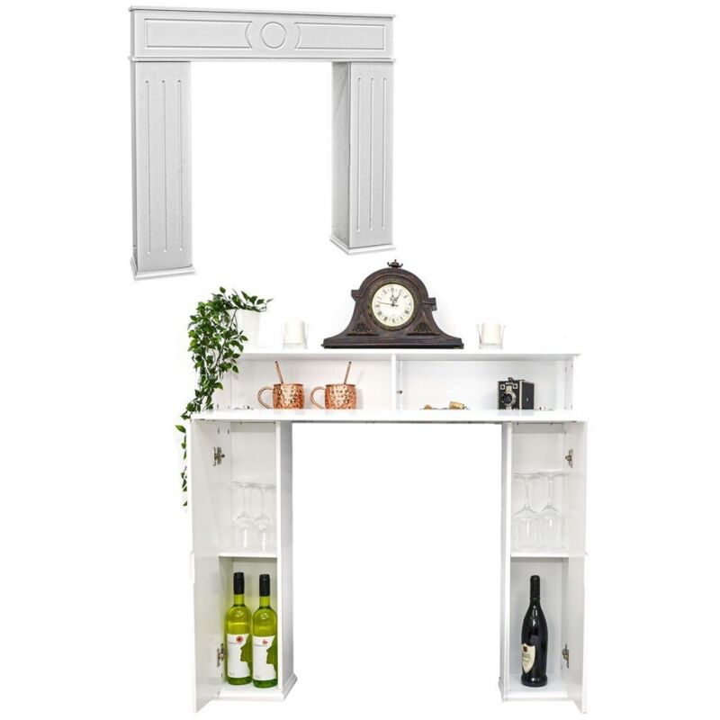 Cadre Cheminée - Manteau de Cheminée avec Étagère Cachée, Fausse Cheminée Décorative avec Rangement, pour Salon et Chambre, Decoration Murale - Blanc