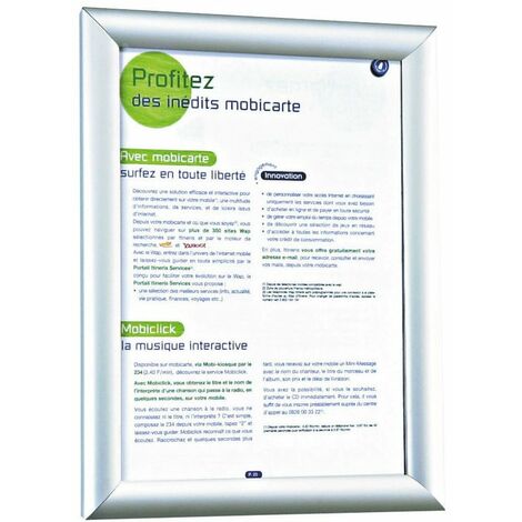 Cadre d'affichage A4 – Aluminium anodisé naturel – Dimensions 340 x 20 x 255 mm – Épaisseur 16 mm – Fixation murale invisible – Quickto - VAC950