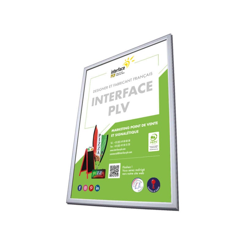 Cadre d'affichage clic clac double face en aluminium gris format A1 à adhésiver