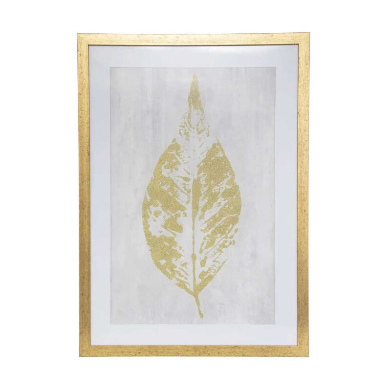 Cadre Déco 'Feuille' 50x70cm Or & Blanc