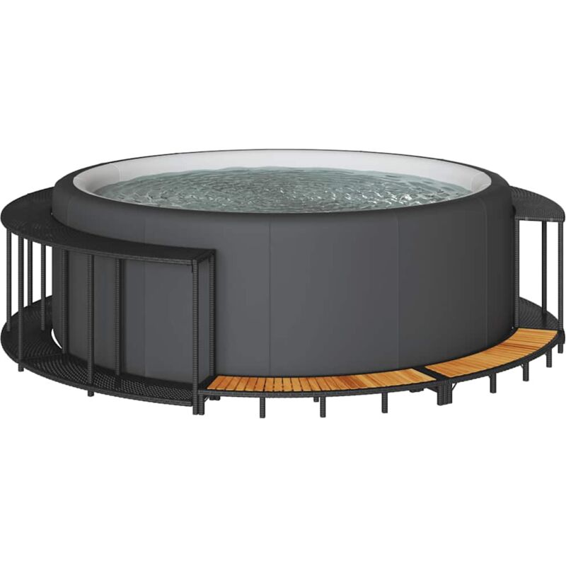 Cadre de bain à remous rangement et marche noir résine tressée - Vidaxl