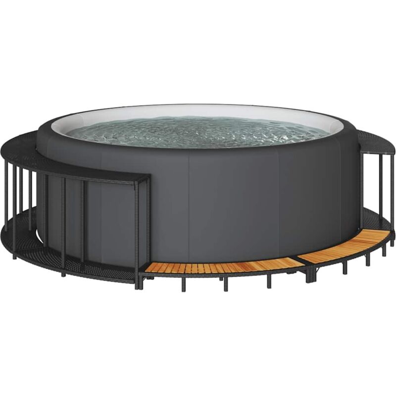 Vidaxl - Cadre de bain à remous rangement et marche noir résine tressée