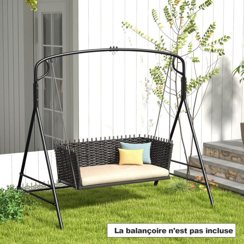 Cadre de Balançoire en Métal Support de Balançoire de Porche Robuste en Forme de ‘A’ Barres Latérales Conception à 2 Anneaux pour Balancelle Noir