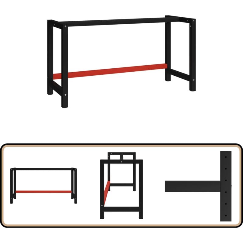 Vidaxl - Cadre de banc de travail Métal 150x57x79 cm Noir et rouge - Cadre De Table - Table De Travail - Établi Métallique - Pied De Table - Support