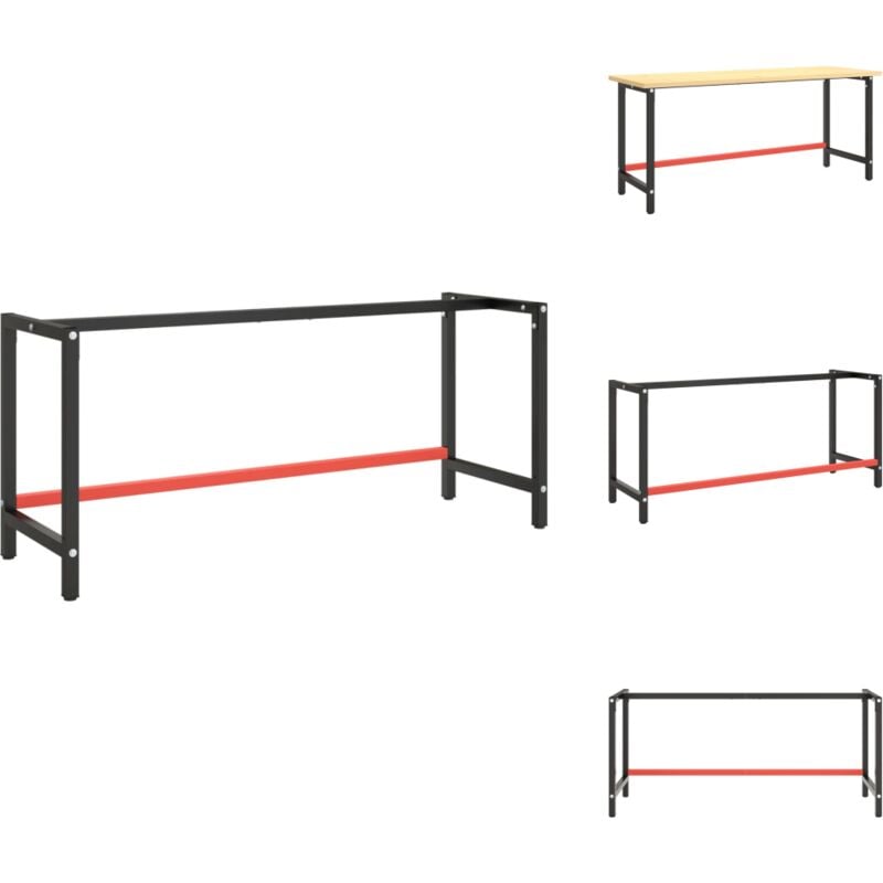 Vidaxl - Cadre de banc de travail Noir et rouge mat 180x57x79 cm Métal - Cadre De Table - Pied De Table - Structure Métallique - Banc De Travail