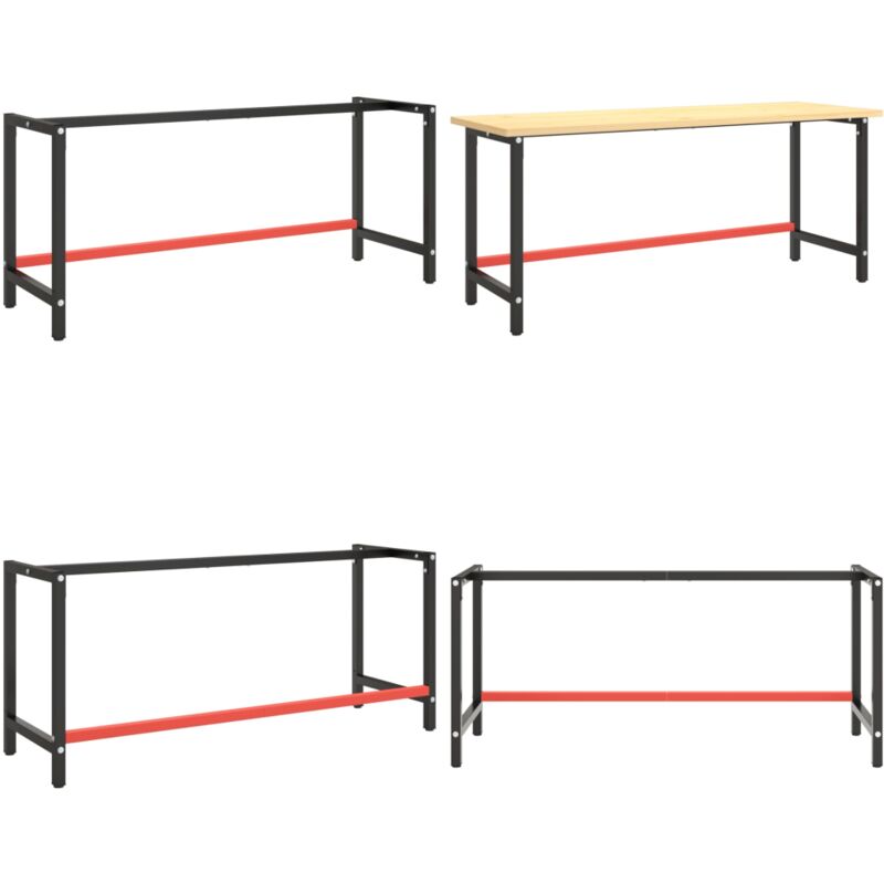 Vidaxl - Cadre de banc de travail Noir et rouge mat 180x57x79 cm Métal - Cadre De Table - Pied De Table - Structure Métallique - Banc De Travail