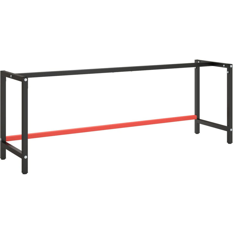 Cadre de banc de travail,Noir et rouge mat,220x57x79 cm,Métal enduit de poudre