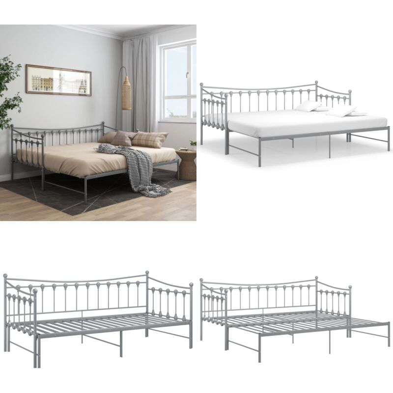Cadre de canapé-lit extensible sans matelas gris métal 90x200cm - Canapé Convertible - Lit Invité - Lit Pliable - Cadre Lit - Mobilier Salle Séjour
