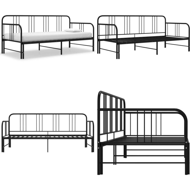Vidaxl - Cadre de canapé-lit extensible sans matelas Noir Métal 90x200cm - Canapé Convertible - Lit Invité - Lit Compact - Mobilier Salle Séjour