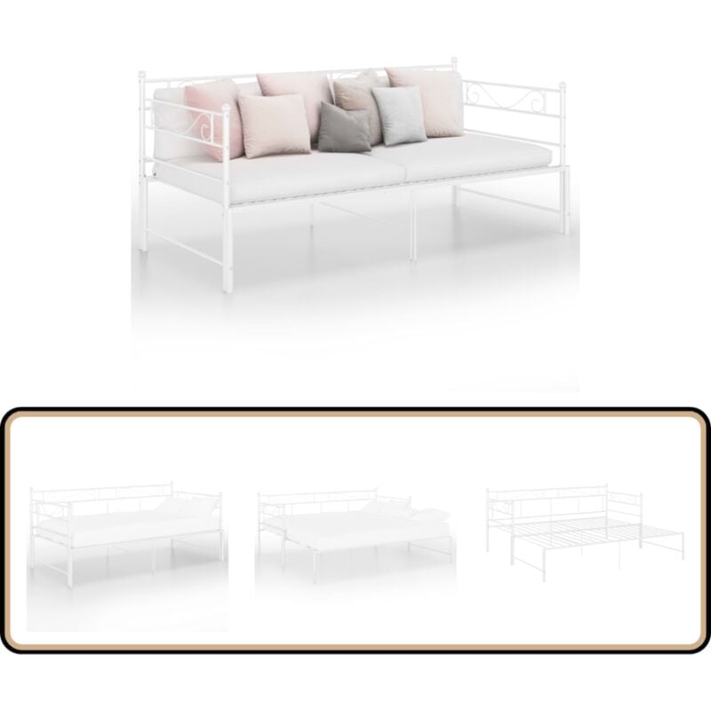 Cadre de canapé-lit extensible sans matelas blanc 90x200 cm - Canapé Convertible - Lit Invité - Cadre Lit - Canapé Lit Double - Meubles Salle Séjour