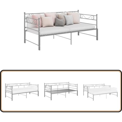 Cadre de canapé-lit extensible sans matelas gris métal 90x200cm - Canapé Convertible - Lit Invité - Cadre Lit - Canapé Lit Pliable - Mobilier Compact