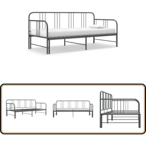 Cadre de canapé-lit extensible sans matelas gris métal 90x200cm - Canapé Convertible - Lit Invité - Lit Compact - Mobilier Salle Séjour - Literie