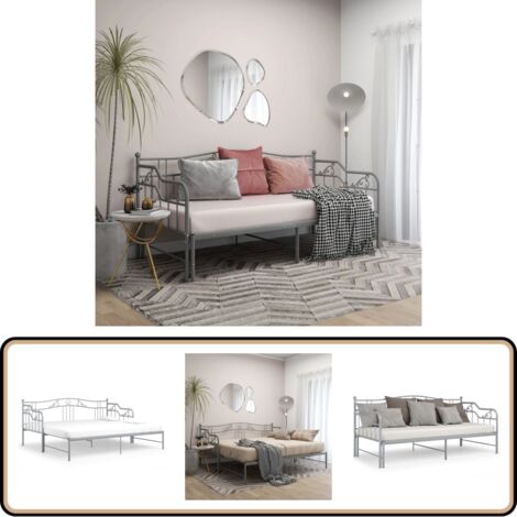 Cadre de canapé-lit extensible sans matelas gris métal 90x200cm - Canapé Convertible - Lit Invité - Lit Pliable - Cadre Lit - Mobilier Compact