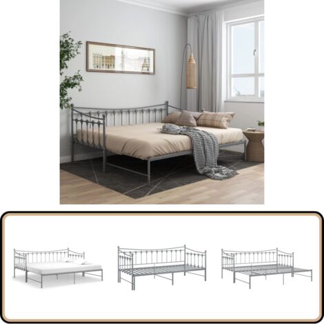 Cadre de canapé-lit extensible sans matelas gris métal 90x200cm - Canapé Convertible - Lit Invité - Lit Pliable - Cadre Lit - Mobilier Salle Séjour