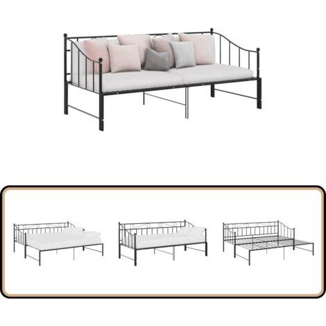 Cadre de canapé-lit extensible sans matelas Noir Métal 90x200cm - Canapé Convertible - Lit Invité - Lit Compact - Cadre Lit - Literie