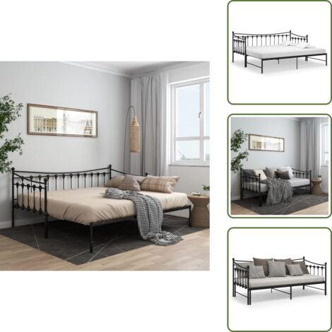 Cadre de canapé-lit extensible sans matelas Noir Métal 90x200cm - Canapé Convertible - Lit Invité - Lit Compact - Cadre Lit - Literie