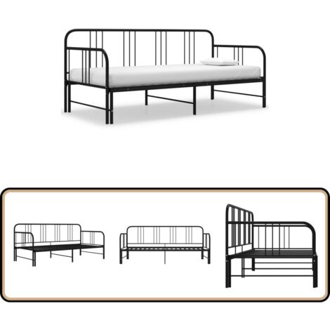 Cadre de canapé-lit extensible sans matelas Noir Métal 90x200cm - Canapé Convertible - Lit Invité - Lit Compact - Mobilier Salle Séjour - Literie