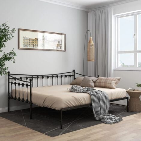 Cadre de canapé-lit extensible sans matelas Noir Métal 90x200cm vidaXL