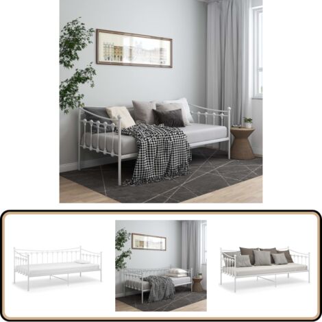 Cadre de canapé-lit sans matelas blanc métal 90x200 cm - Canapé Convertible - Lit Invité - Lit Compact - Mobilier Salle Séjour - Literie