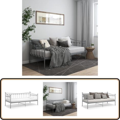 Cadre de canapé-lit sans matelas gris métal 90x200 cm - Canapé Convertible - Lit Invité - Lit Compact - Mobilier Design - Cadre Lit