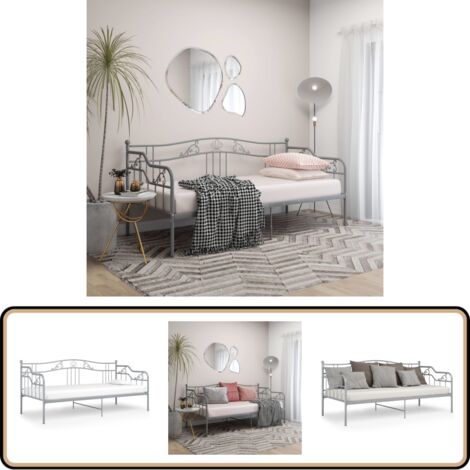 Cadre de canapé-lit sans matelas gris métal 90x200 cm - Canapé Convertible - Lit Invité - Lit Compact - Mobilier Moderne - Cadre Lit