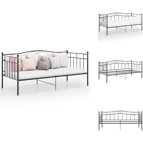 Cadre de canapé-lit sans matelas noir métal 90x200 cm - Canapé Convertible - Lit Invité - Cadre Lit - Mobilier Compact - Salon Multifonctionnel
