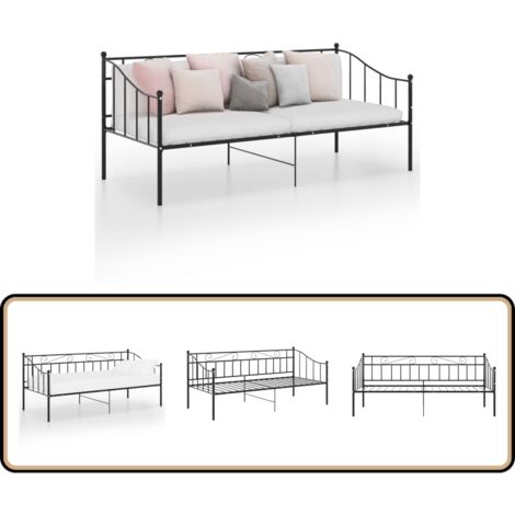 Cadre de canapé-lit sans matelas noir métal 90x200 cm - Canapé Convertible - Lit Invité - Lit Compact - Cadre Lit - Literie