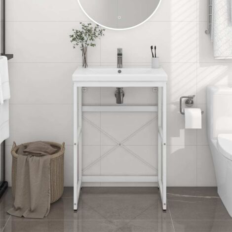 Cadre de lavabo de salle de bain  Bâti support pour lavabo Blanc 59x38x83 cm Fer 89240
