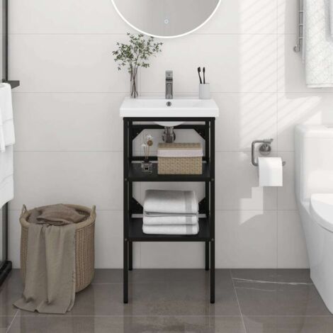 Cadre de lavabo de salle de bain  Bâti support pour lavabo Noir 40x38x83 cm Fer 44809